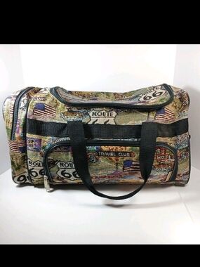 Vtg Route 66 Tapestry Duffle Bag - Multi
